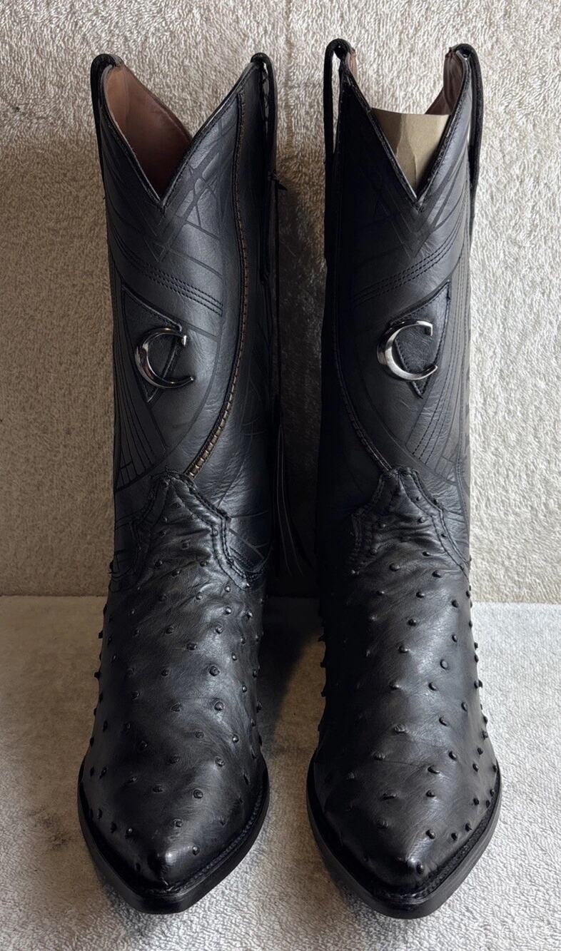 Cuadra Gray/Black Full Quill ostrich leather boots men Size 11 EE 30695